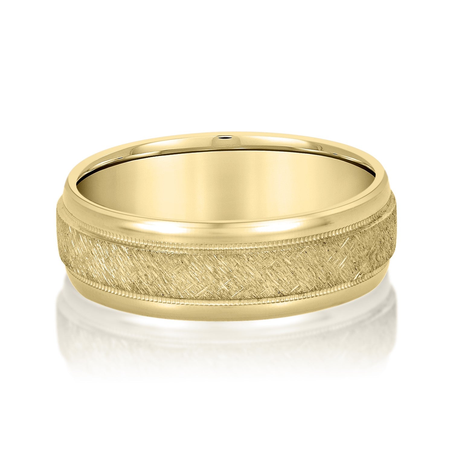 Men's Scratch-Finish Milgrain Wedding Band-VIRABYANI